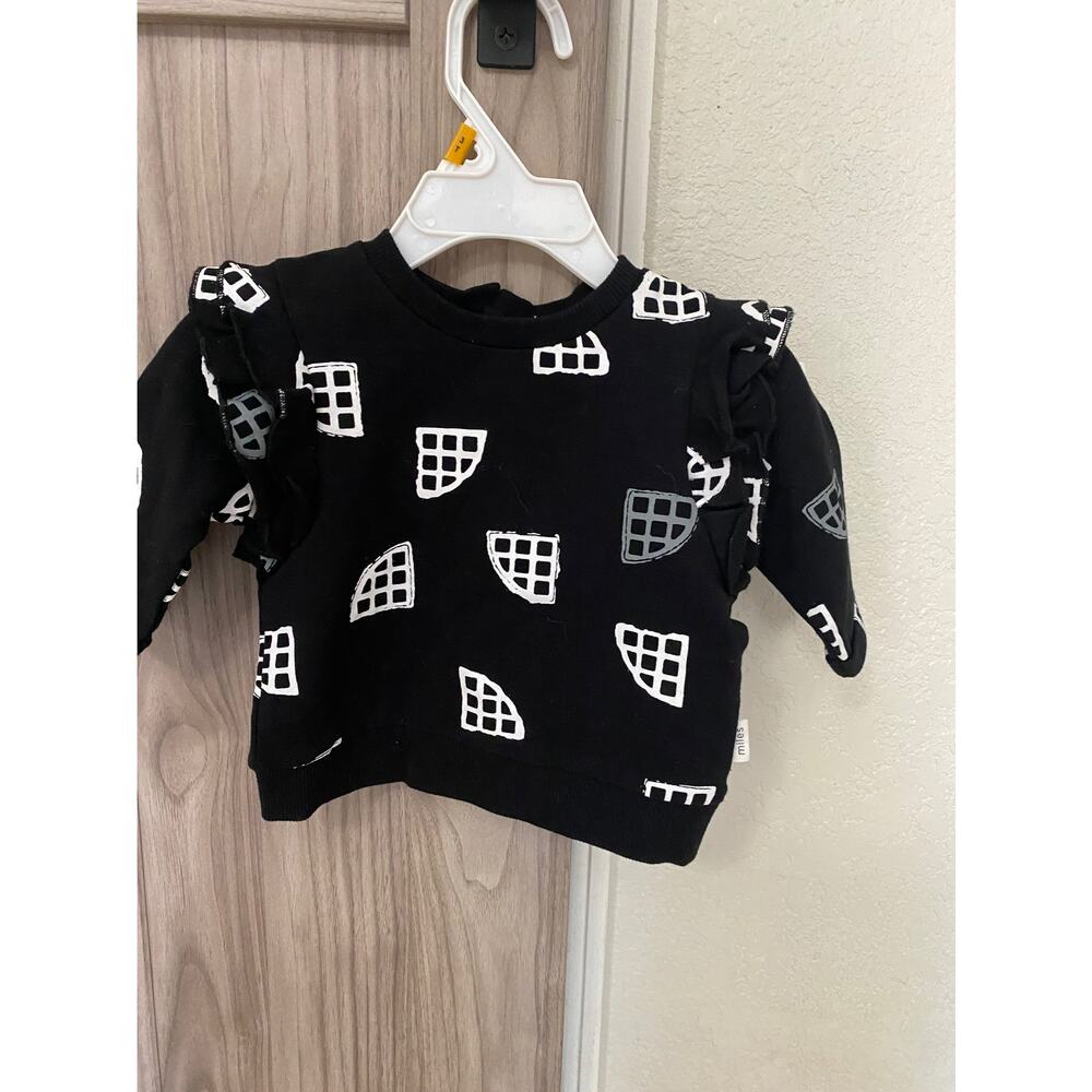 NWOT Miles 3 months black waffle sweatshirt ruffles